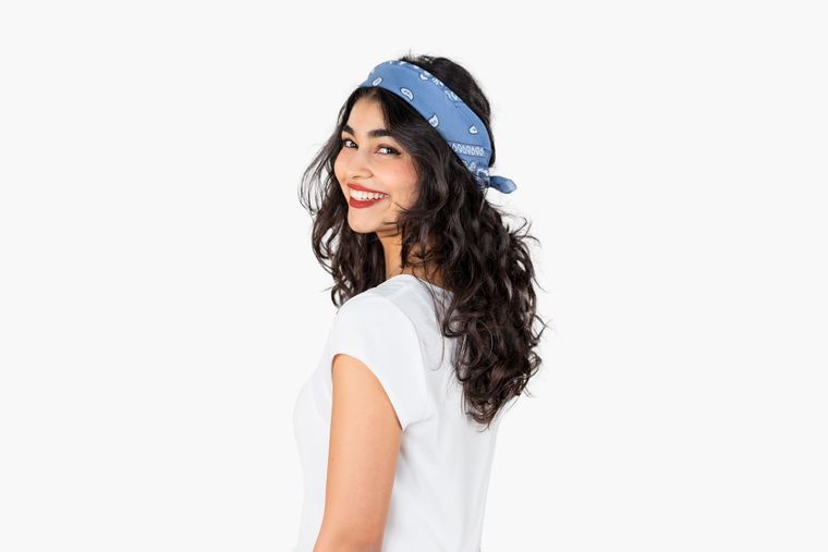 Bandana tied into a headband Bandana tied into a headband