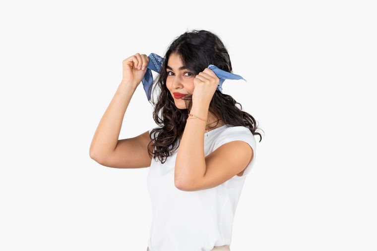 Wrap the bandana around the head as a hairband Wrap the bandana around the head as a hairband