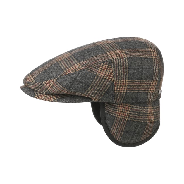 Kent Check Flat Cap with Ear Flaps by Stetson