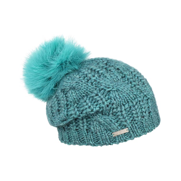 Knit Beanie with Feather Pompom by Seeberger