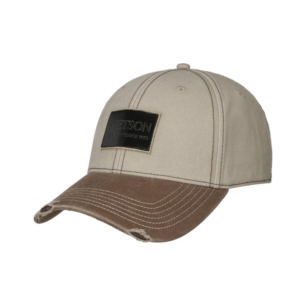 Stetson Leather Patch Cap Herren – Verstellbare Baseballkappe, 65 % Baumwolle, 35 % Polyester