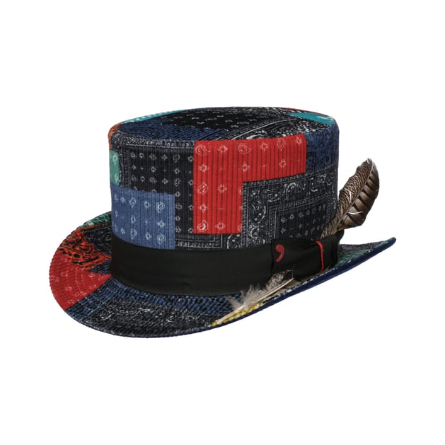 Patchwork Top Hat with Feather by Alfonso D�Este